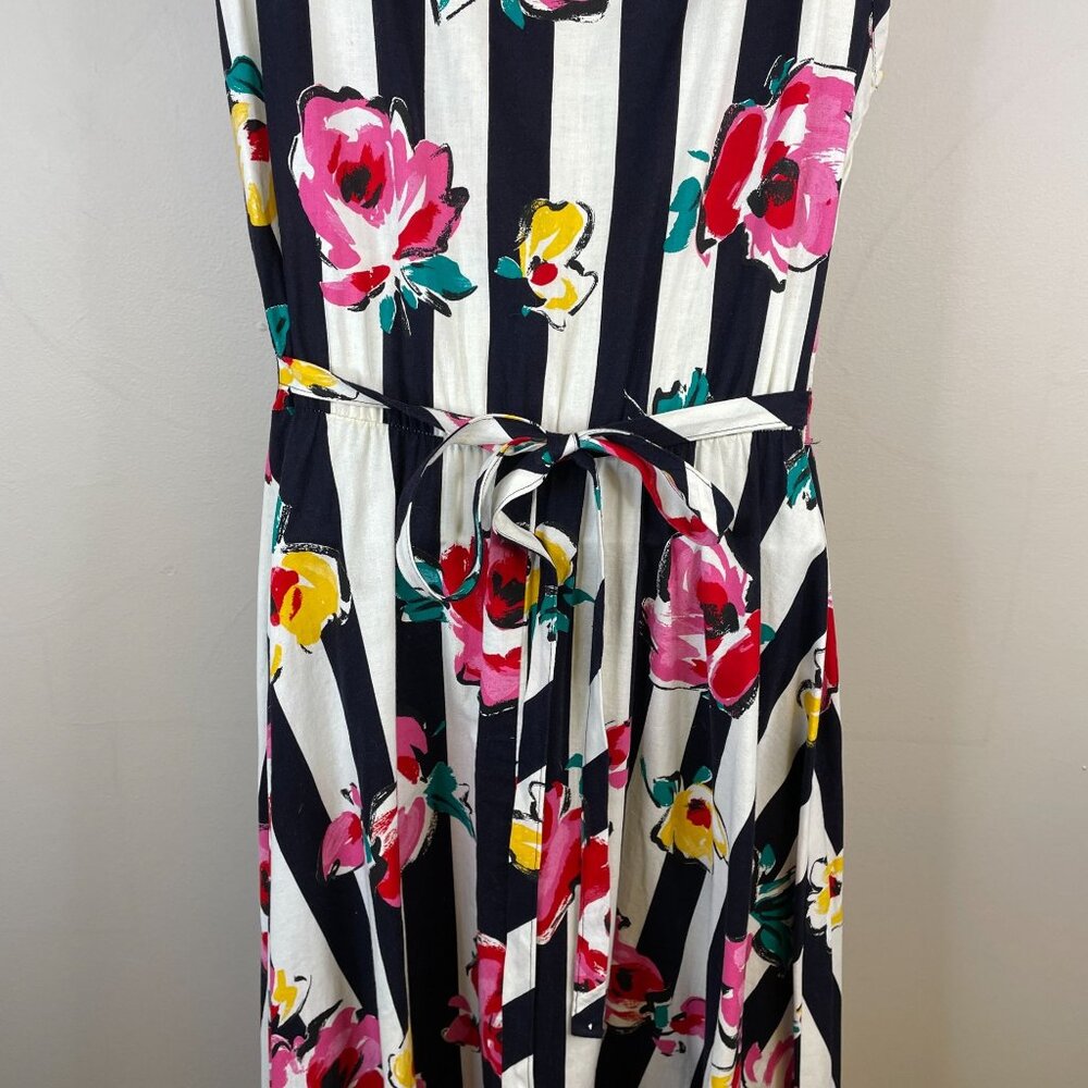 Vintage Garden Tea Party Midi Dress 10 Whimsical Alice Floral Stripe Bow Back - Picture 9 of 14